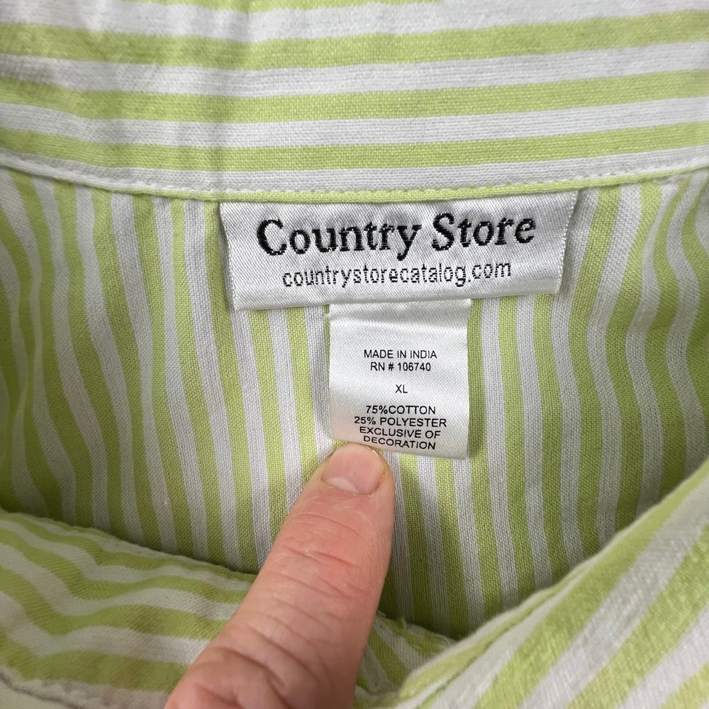 Country Store Button Down Shirt Womens XL Green Striped Floral Embroidered Top - Picture 11 of 14